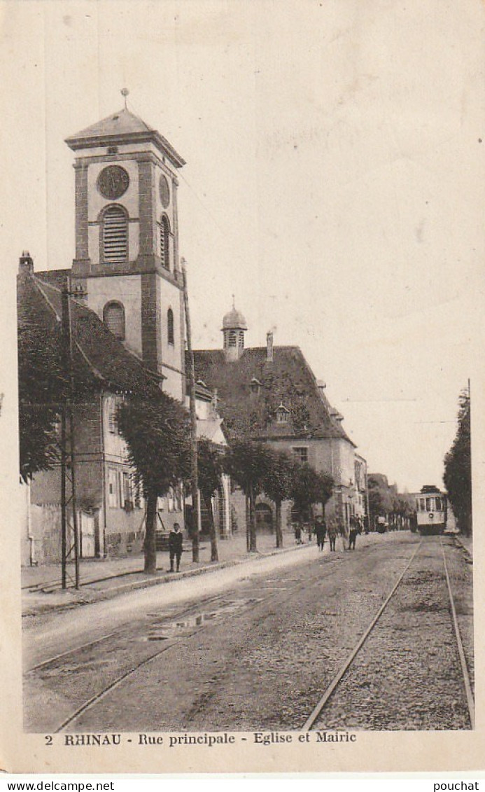 ZY 98-(67) RHINAU - RUE PRINCIPALE - EGLISE ET MAIRIE - ANIMATION - 2 SCANS - Otros & Sin Clasificación