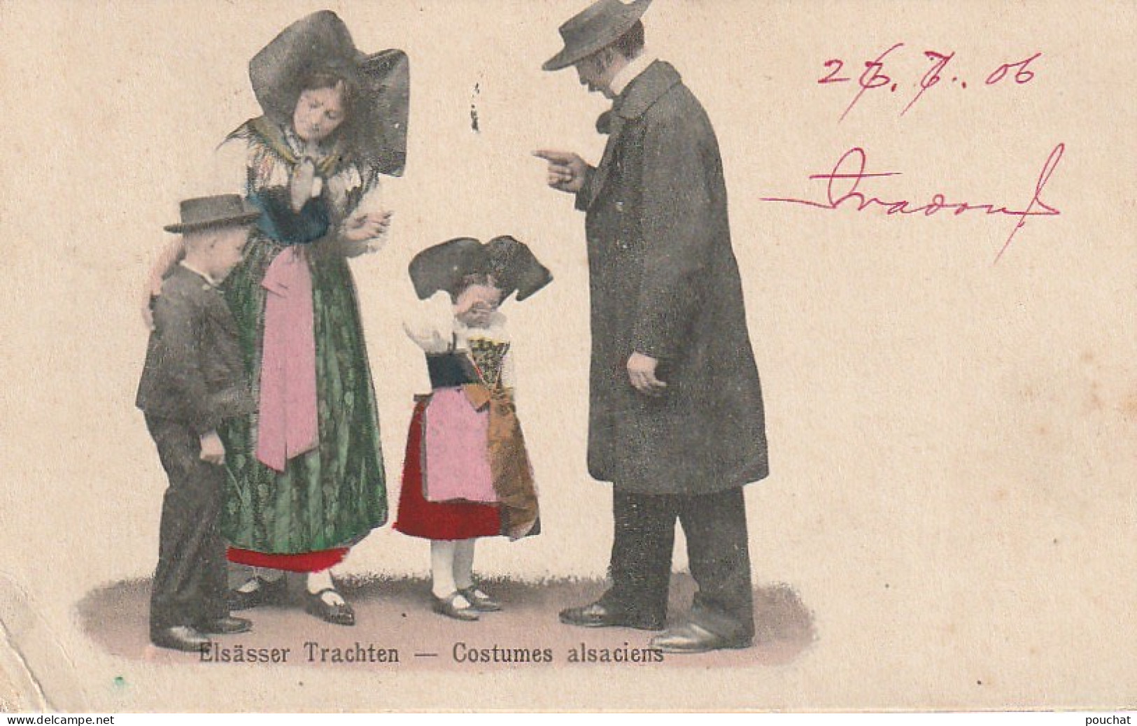 ZY 100 - ELSASSER TRACHTEN - COSTUMES ALSACIENS - FAMILLE EN TENUES TRADITIONNELLES - CARTE COLORISEE - Alsace