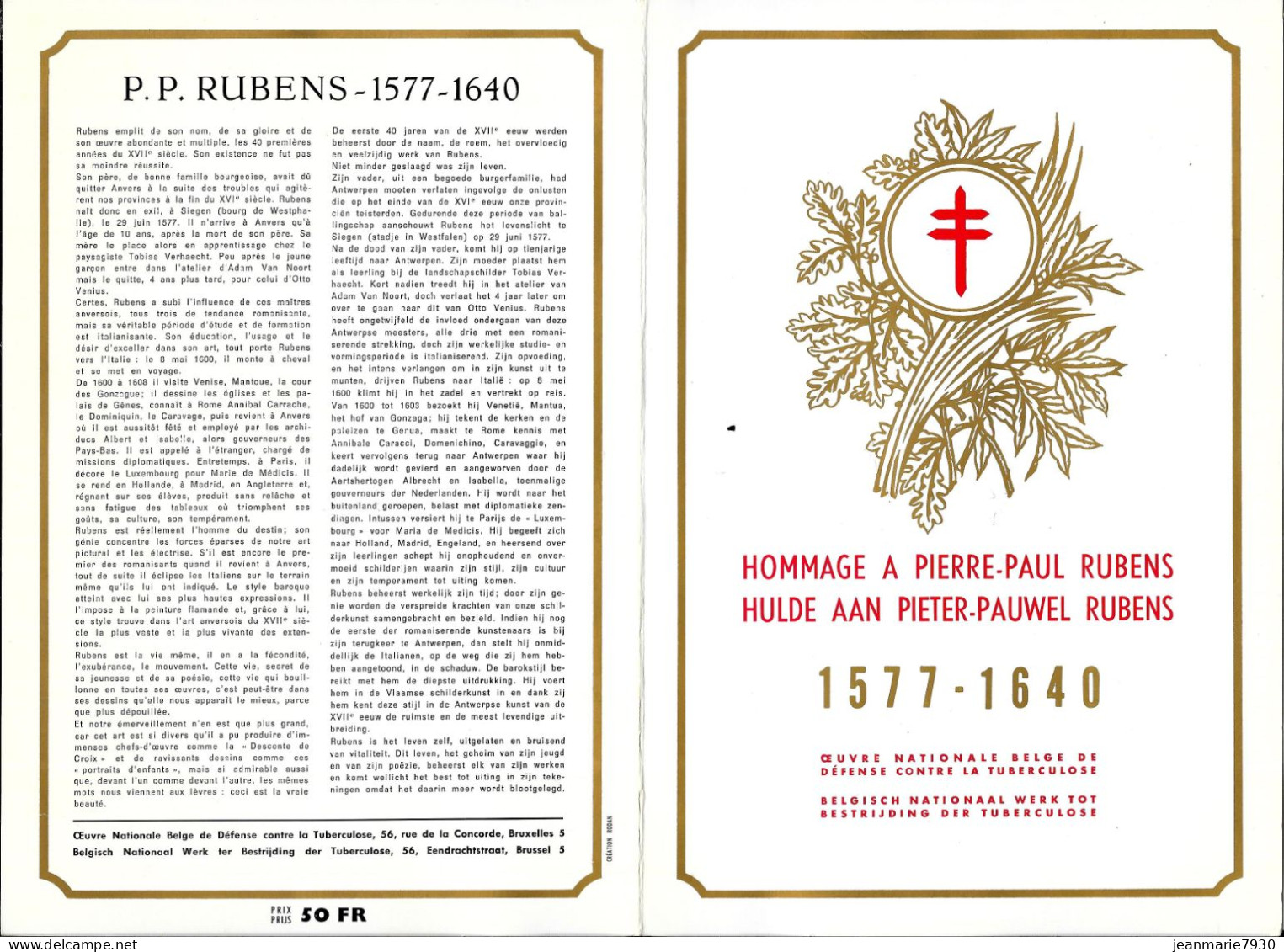 CC91 - BELGIQUE - ENCART HOMMAGE A RUBENS OBLITERE ANVERS DU 03/12/63 - Brieven En Documenten