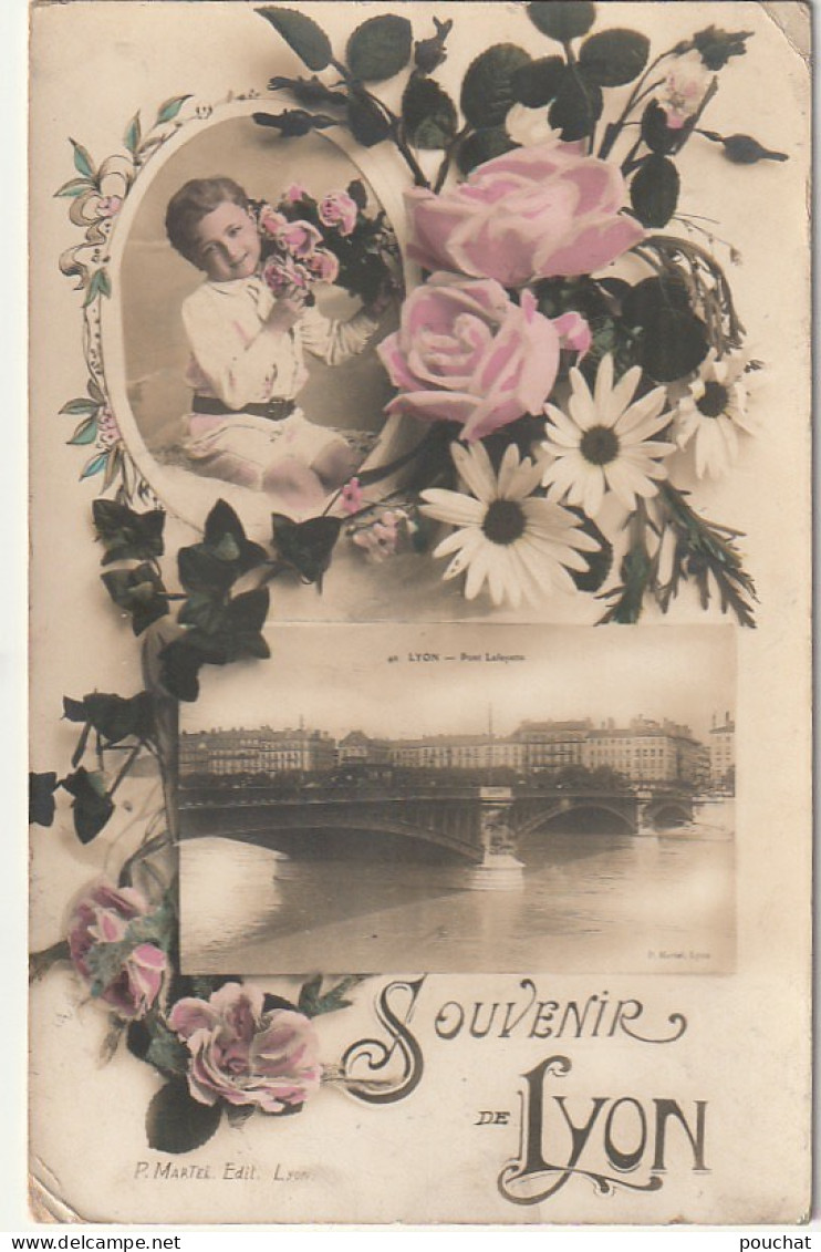 ZY 101-(69) SOUVENIR DE LYON - CARTE FANTAISIE PORTRAIT D' ENFANT EN MEDAILLON ET VUE DU PONT LAFAYETTE - EDIT. MARTEL  - Otros & Sin Clasificación