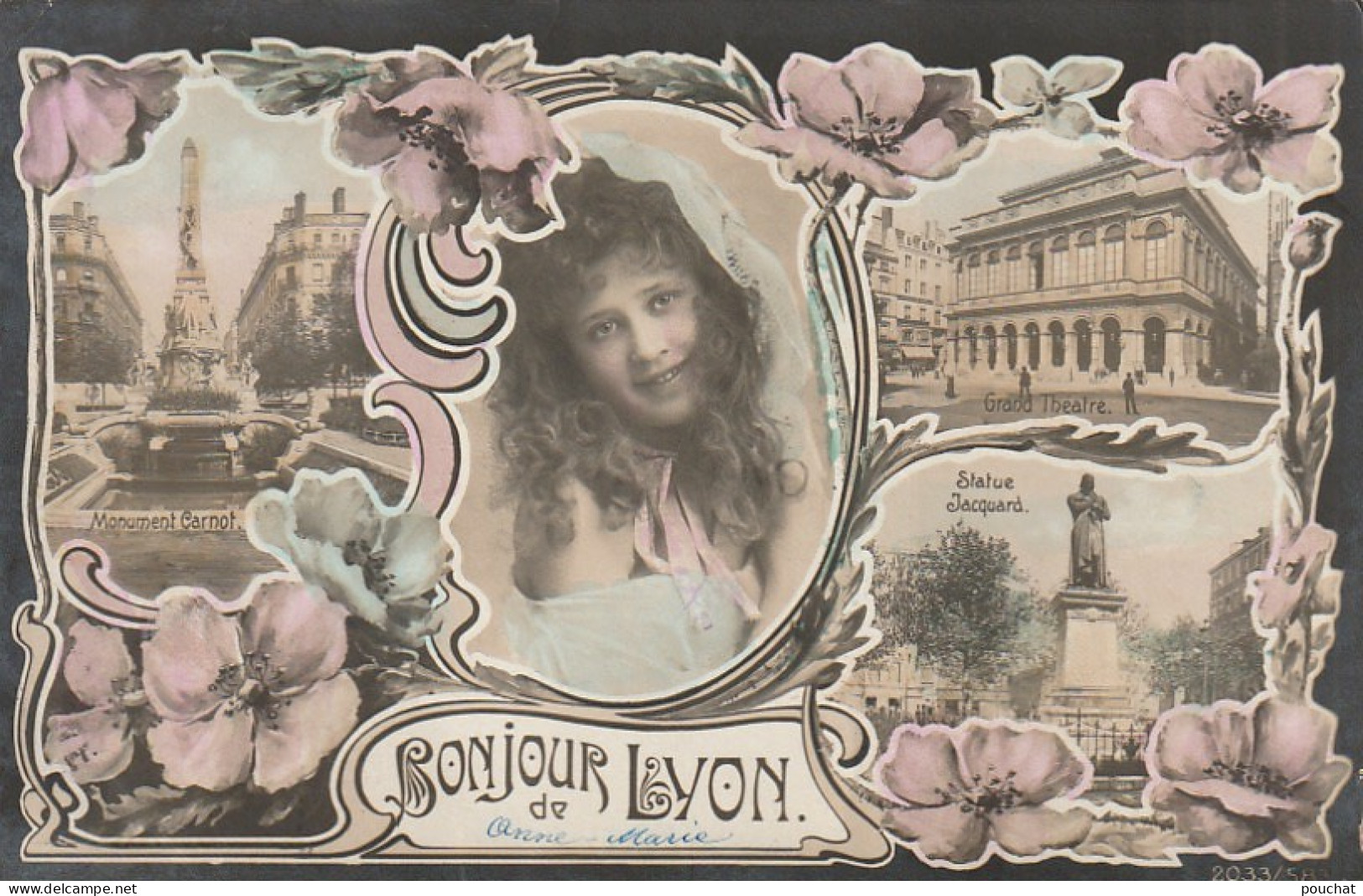 ZY 101-(69) BONJOUR DE LYON - CARTE FANTAISIE COLORISEE MULTIVUES - DECOR FLORAL STYLE ART NOUVEAU - 2 SCANS - Otros & Sin Clasificación