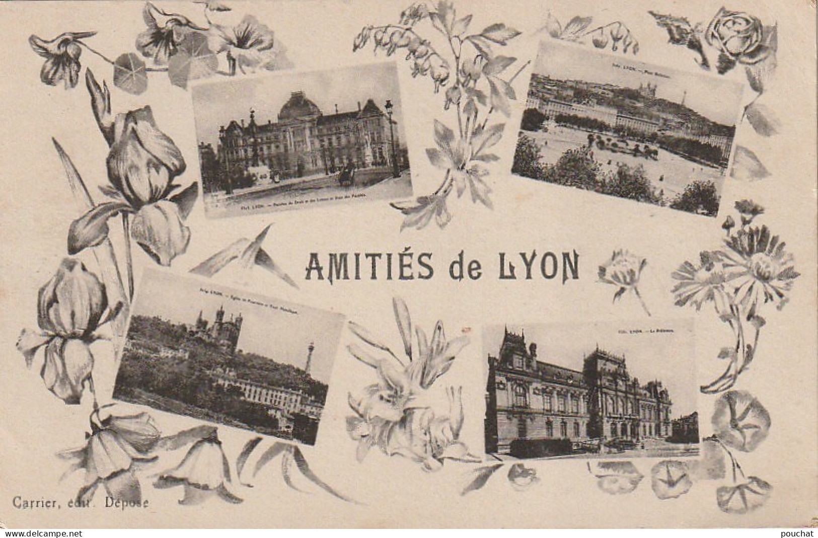 ZY 101-(69) AMITIES DE LYON - CARTE FANTAISIE MULTIVUES - DECOR FLORAL  - EDIT. CARRIER - 2 SCANS - Other & Unclassified