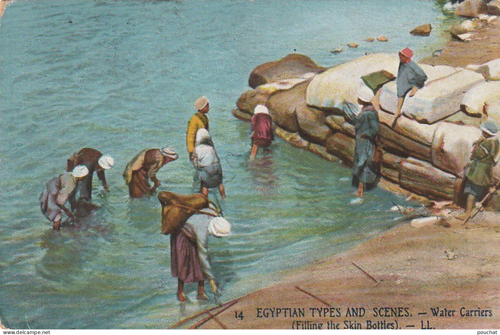 ZY 102- EGYPTIAN TYPES AND SCENES - WATER CARRIERS - PORTEURS D' EAU - REMPLISSAGE DES OUTRES - CARTE COLORISEE  - Personas