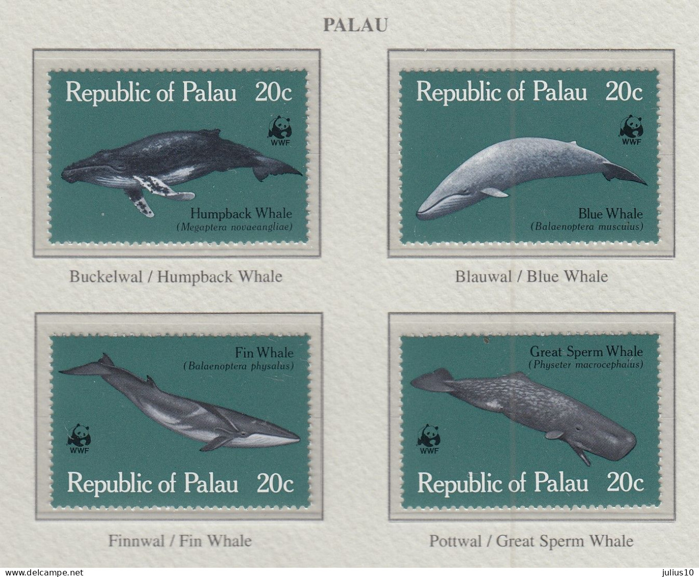 PALAU 1983 WWF Fauna Whales Mi 20-23 MNH(**) Fauna 686 - Wale