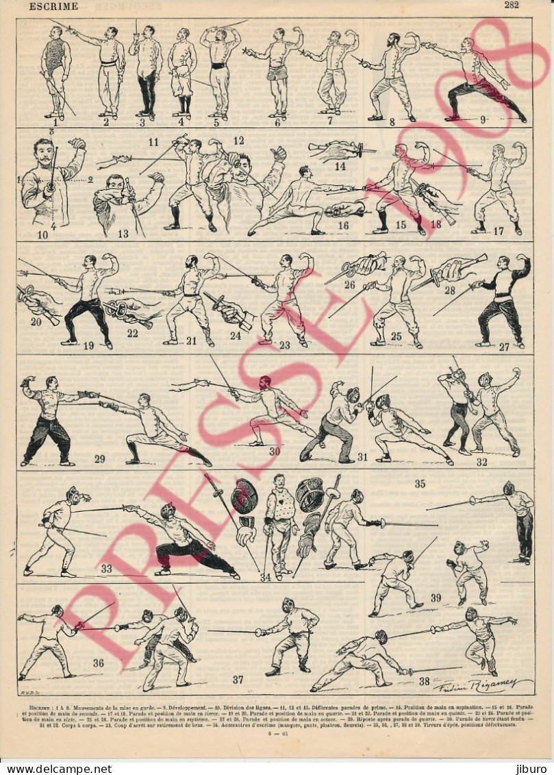 2 Vues Planche 1908 Escrime Sport Vintage - Autres & Non Classés