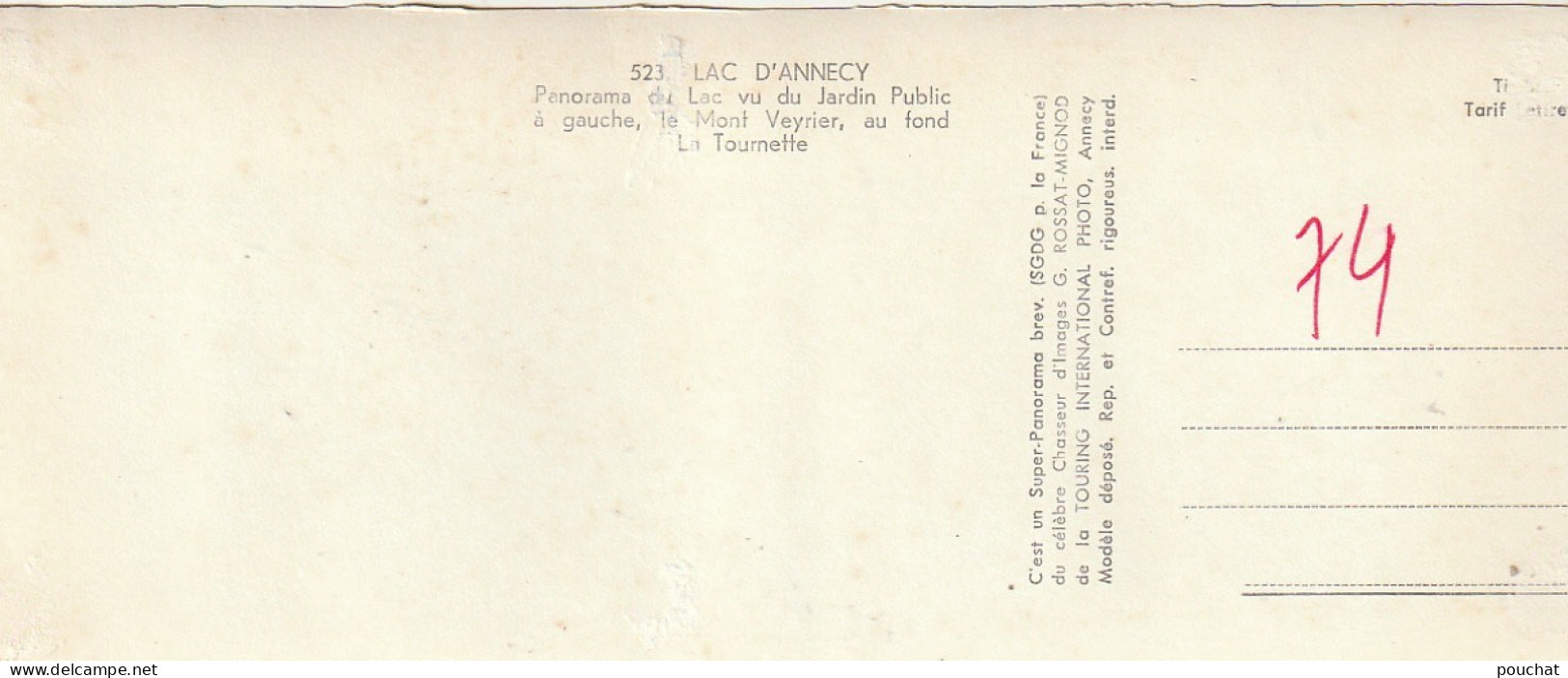 ZY 109-(74) LAC D' ANNECY - PANORAMA DU LAC - LE MONT VEYIER , LA TOURNETTE - CARTE PANORAMIQUE - PHOT. ROSSAT MIGNOD - Annecy