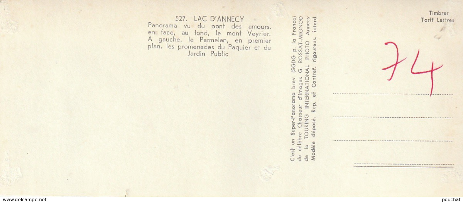 ZY 109-(74) LAC D' ANNECY - PANORAMA VU DU PONT DES AMOURS - LES PROMENADES  - CARTE PANORAMIQUE - PHOT. ROSSAT MIGNOD - Annecy