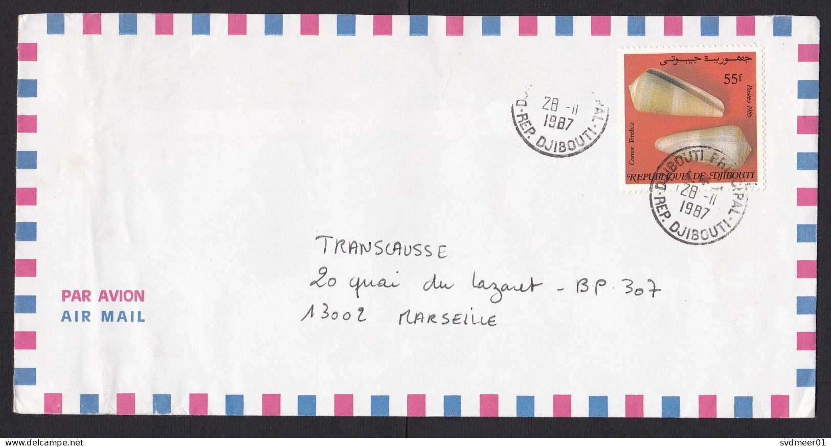 Djibouti: Airmail Cover To France, 1987, 1 Stamp, Shell, Shells, Rare Real Use (damaged At Back) - Djibouti (1977-...)