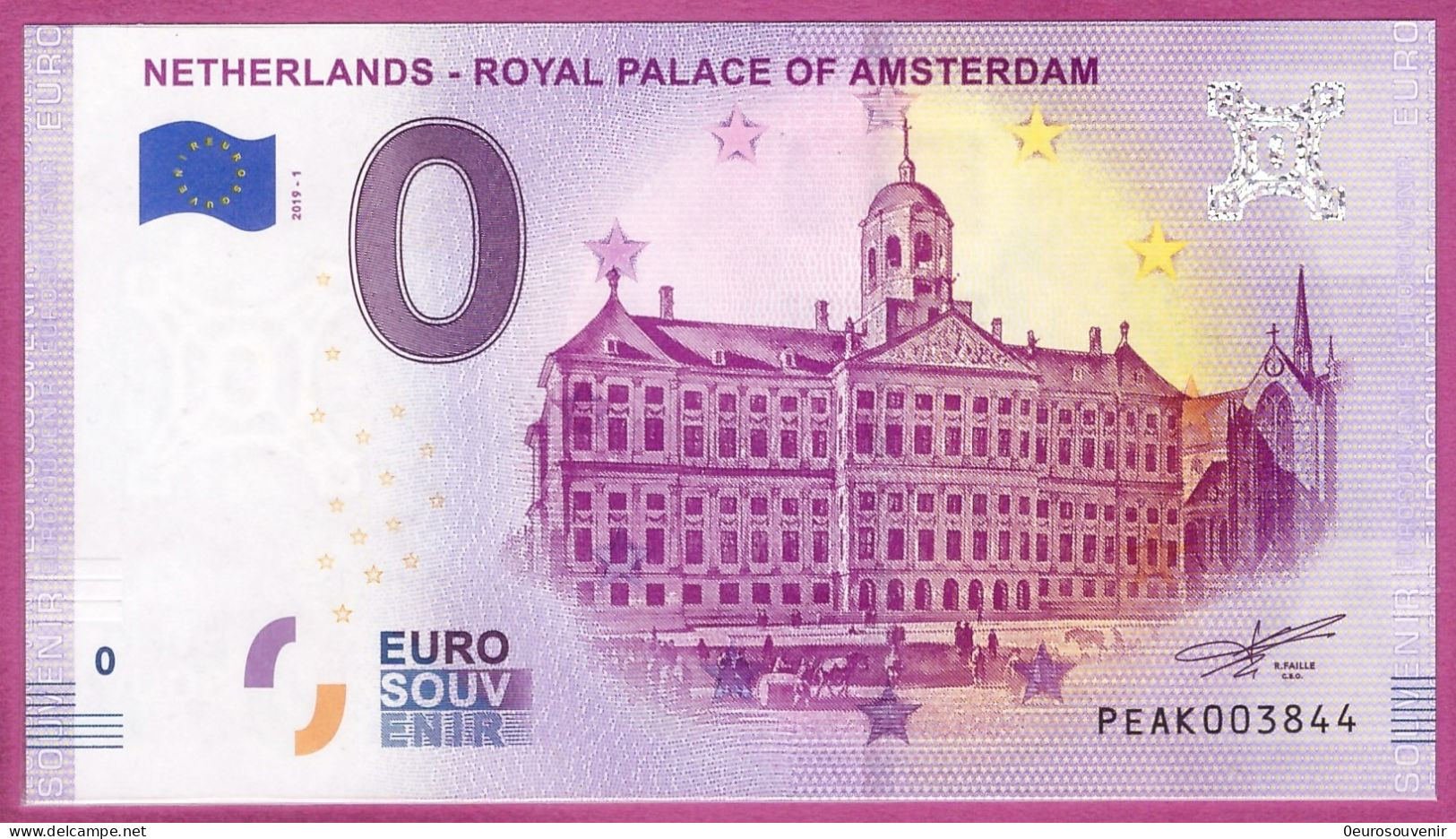 0-Euro PEAK 2019-1  NETHERLANDS - ROYAL PALACE OF AMSTERDAM - Private Proofs / Unofficial