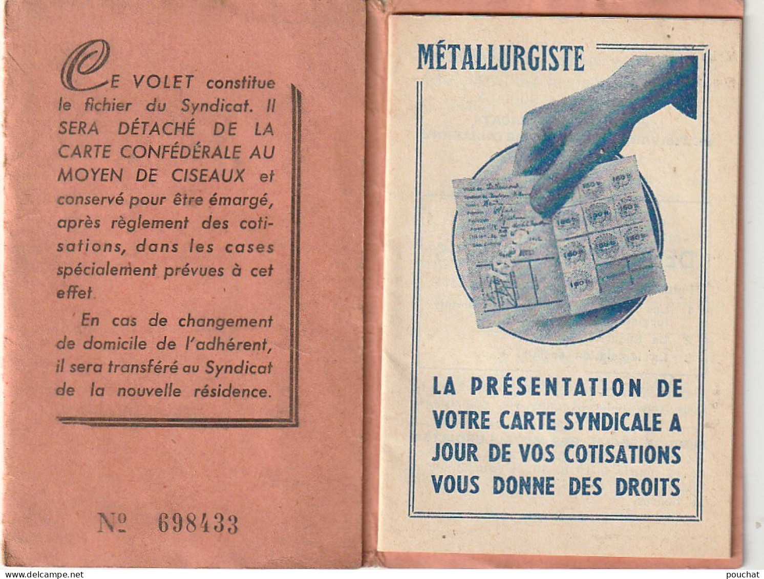ZY 113- CARTE FEDERATION DES TRAVAILLEURS DE LA METALLURGIE C. G. T. (1956) PANTIN - CARTE 3 VOLETS , LIVRET COMPLET - Tarjetas De Membresía