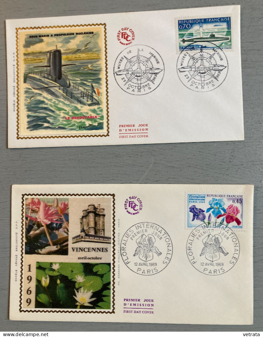 5 Enveloppes Premier Jour 1969 = (République-Paris-1969 / Floralies International-Paris-1969 / Musée De La Marine-Sous M - Andere & Zonder Classificatie