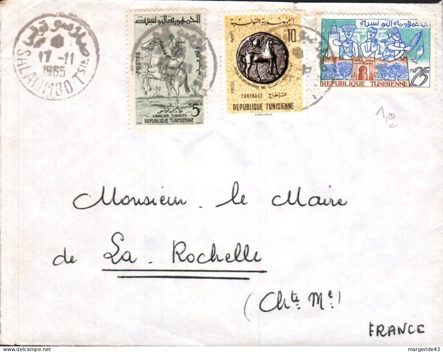 TUNISIE AFFRANCHISSEMENT COMPOSE SUR LETTRE POUR LA FRANCE 1965 - Tunisie (1956-...)