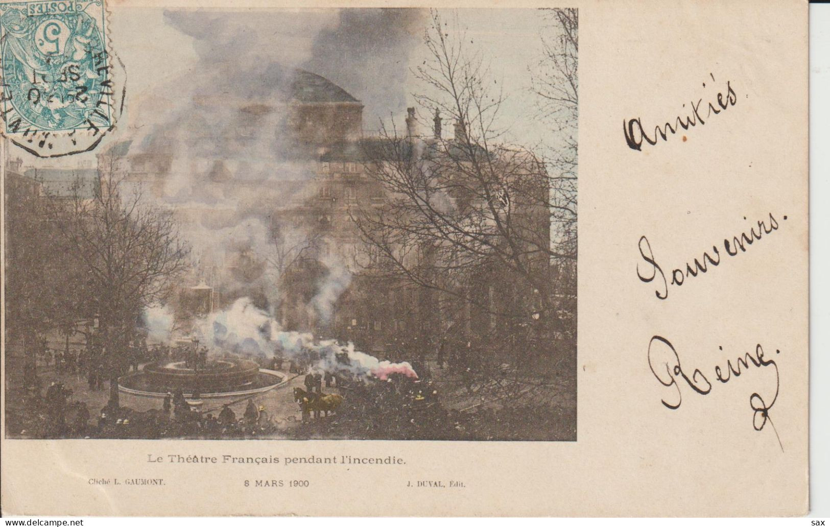 2418-226 Derniére Offre  Le Théatre Français Pendant L'incendie Du 8 Mars 1900 Cpa Dos Non Divisé Vente Retirée Le 18-05 - Catastrophes