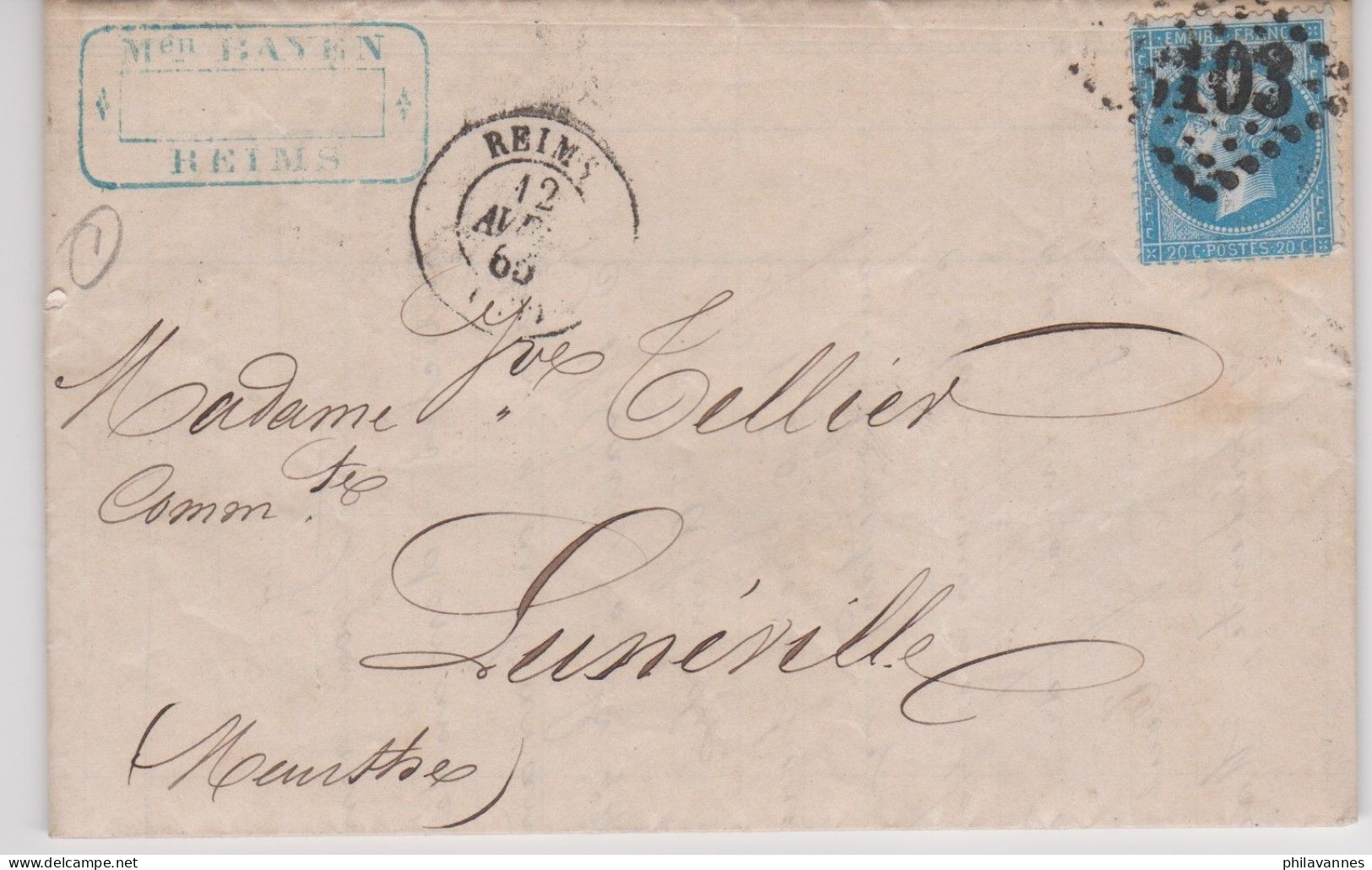 REIMS, 1865, GC 3103 Sur Napoléon N°22 ( SN24/86/2.1) - 1849-1876: Klassik