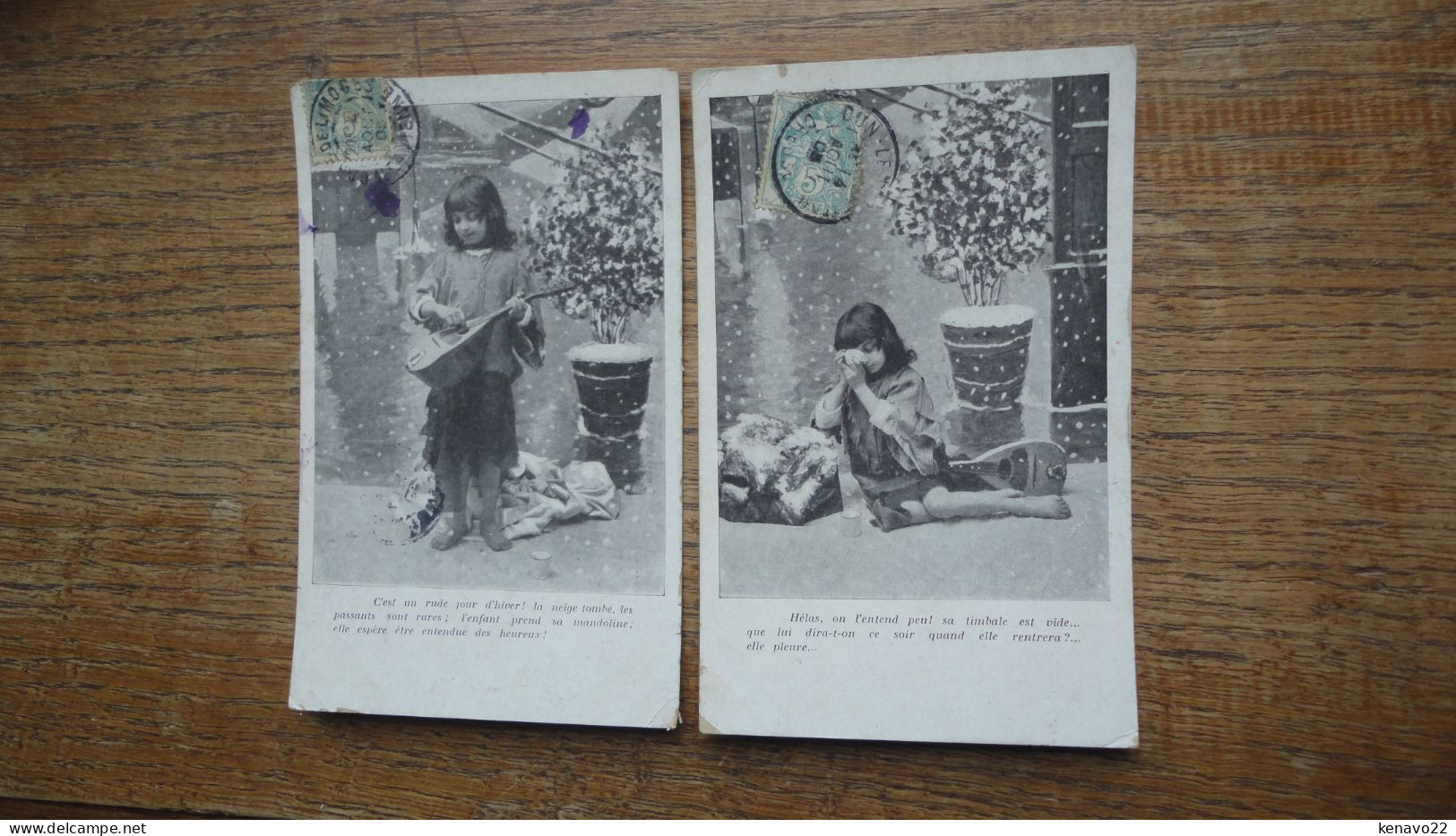 2 Anciennes Cartes , Enfant Mendiant , Joueur De Mandoline - Taferelen En Landschappen