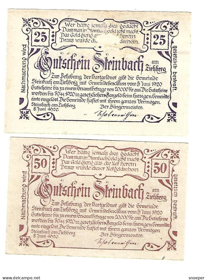 **Austria Notgeld Steinbach Am Ziehberg  25+50 Heller 1024a Cat Val 2 Euro - Autriche