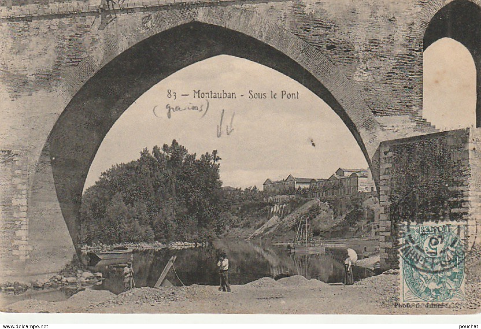 ZY 120-(82) MONTAUBAN - SOUS LE PONT - ANIMATION - OUVRIERS , GRAVIER- 2 SCANS - Montauban