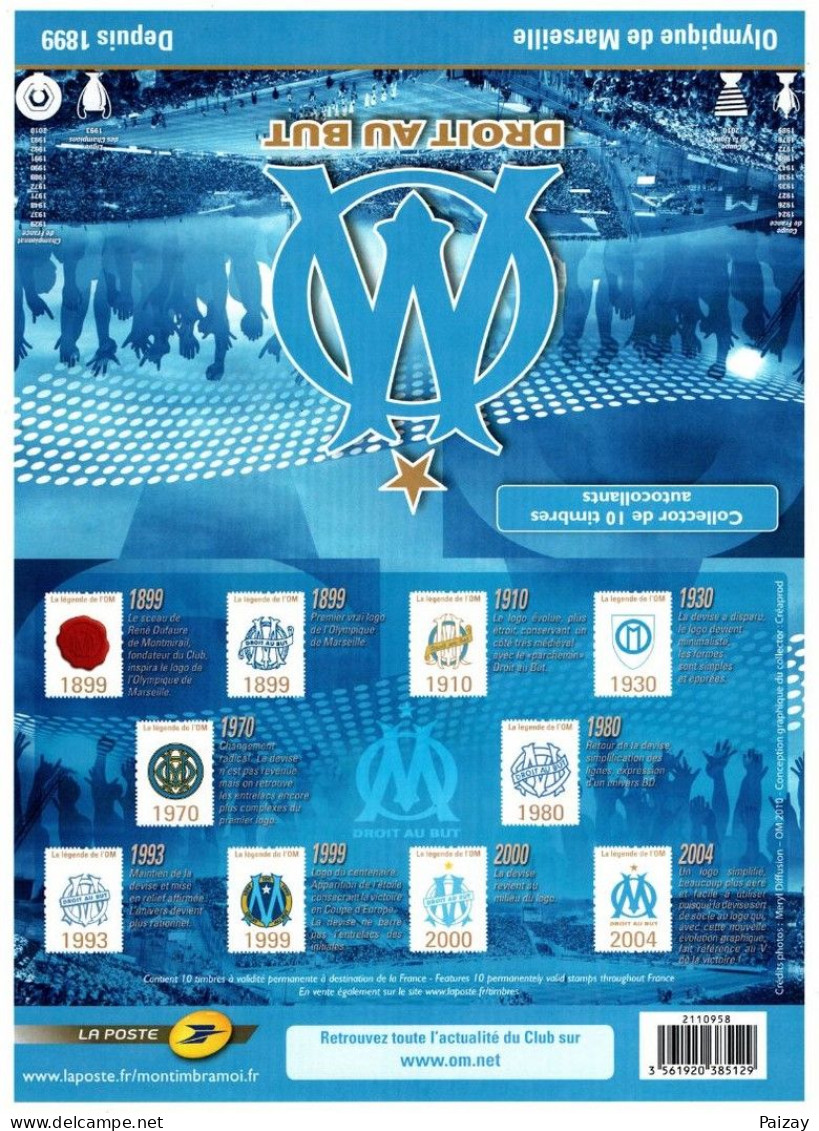 Collector N° 83 France  ** OM Olympique De Marseille Depuis 1899 10 T Adhésif  2010 Prix Envoi Poste 2€50 - Neufs