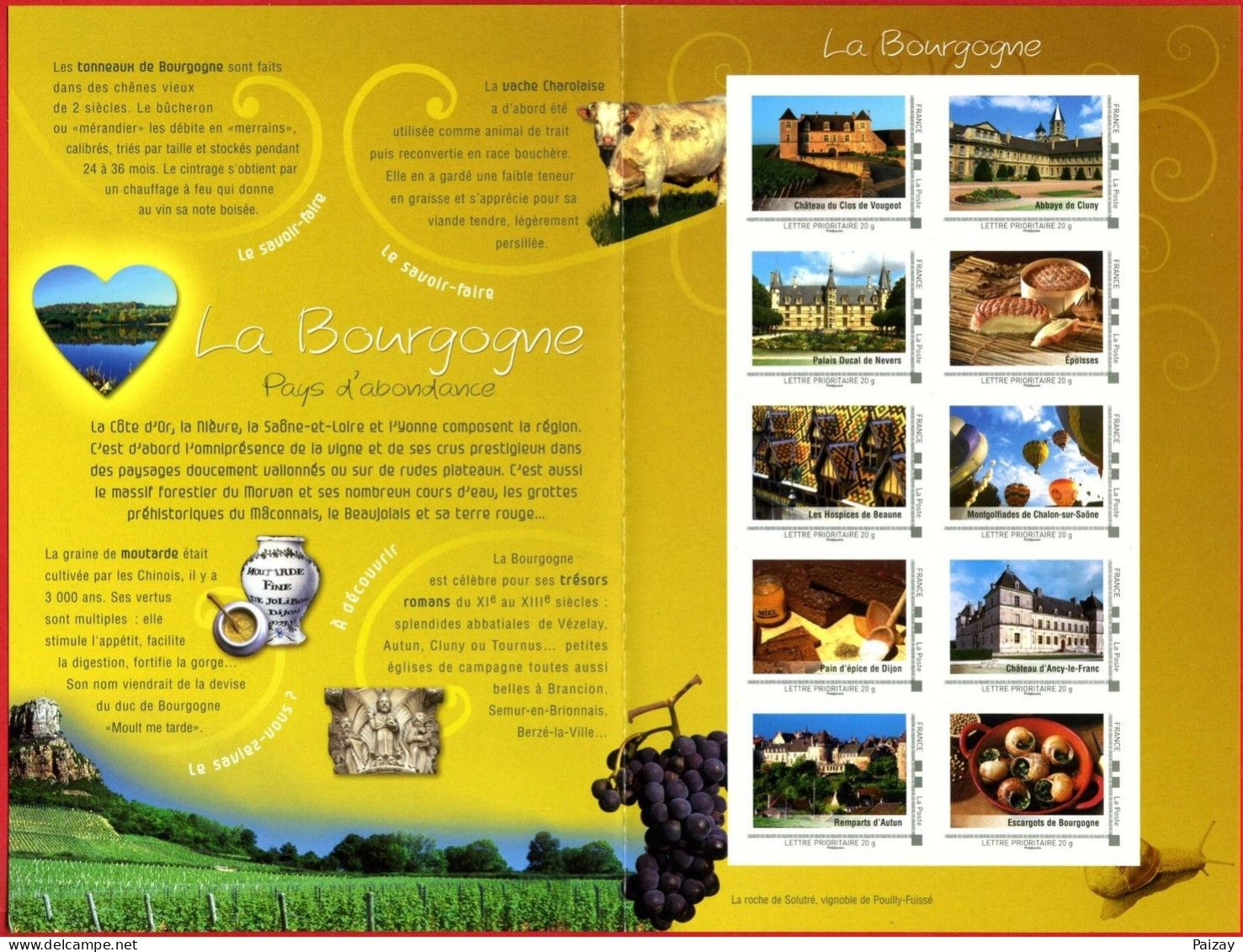 Collector 2009 "La Bourgogne Que J'aime - Neuf ** Feuillet De 10 Timbres Autocollants Lettre Prioritaire 20 G - Collectors