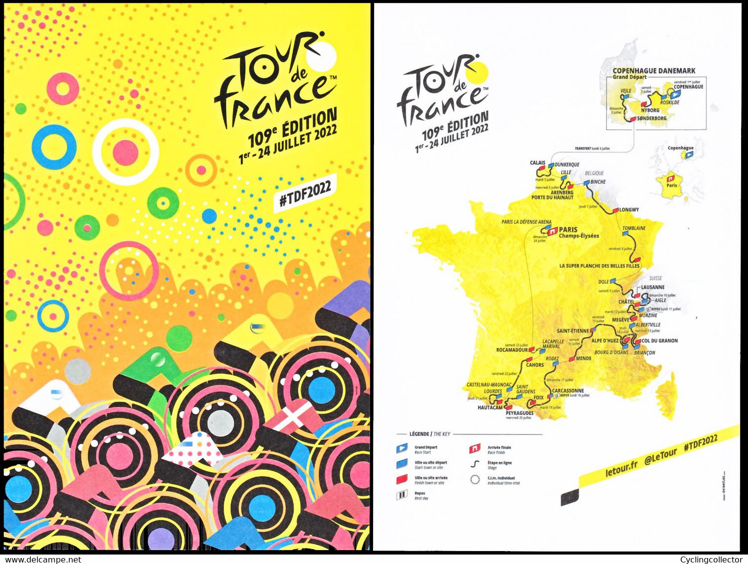 Lot 2 CP Tour De France 2022 Parcours Et Affiche - Cyclisme