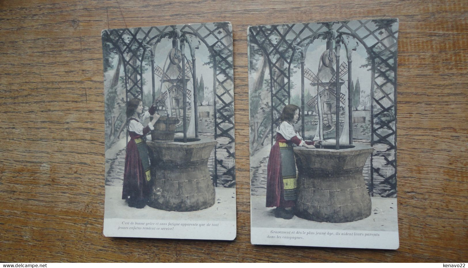 2 Anciennes Cartes , Petite Fille Au Puits Pour Chercher De L'eau - Szenen & Landschaften