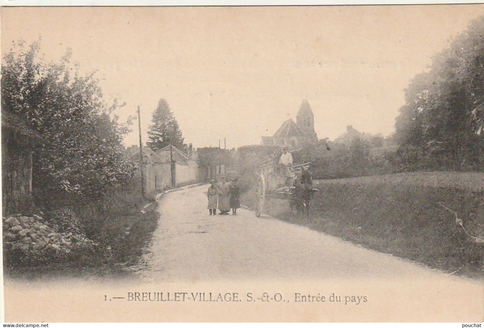 ZY 130-(91) BREUILLET VILLAGE - ENTREE DU PAYS - ANIMATION - CARRIOLE A CHEVAL  - 2 SCANS - Other & Unclassified