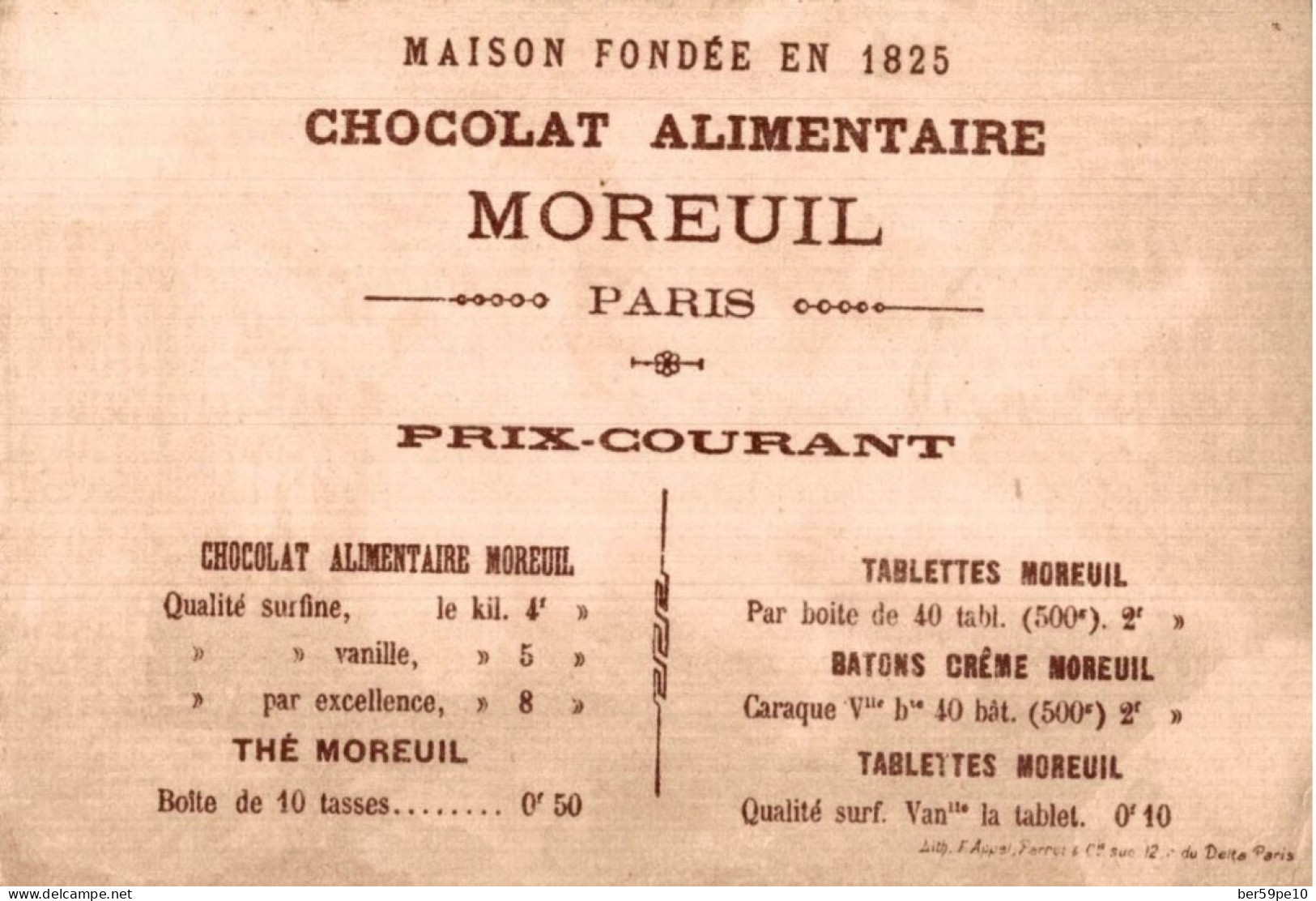CHROMO CHOCOLAT MOREUIL PARIS MILITAIRE - Andere & Zonder Classificatie
