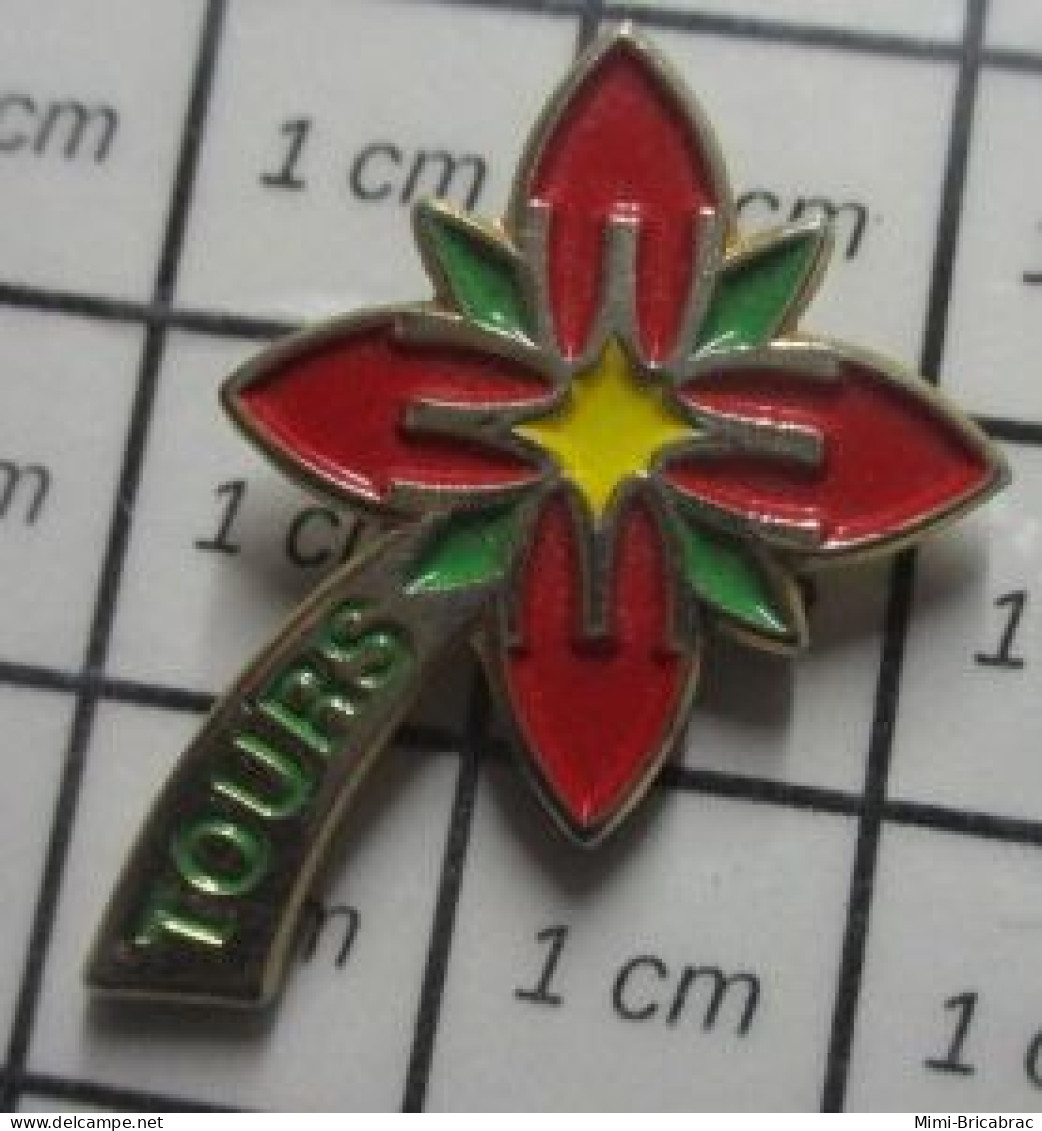 3517 Pin's Pins / Beau Et Rare / VILLES / TOURS FLEUR ROUGE JAUNE ET VERTE - Städte