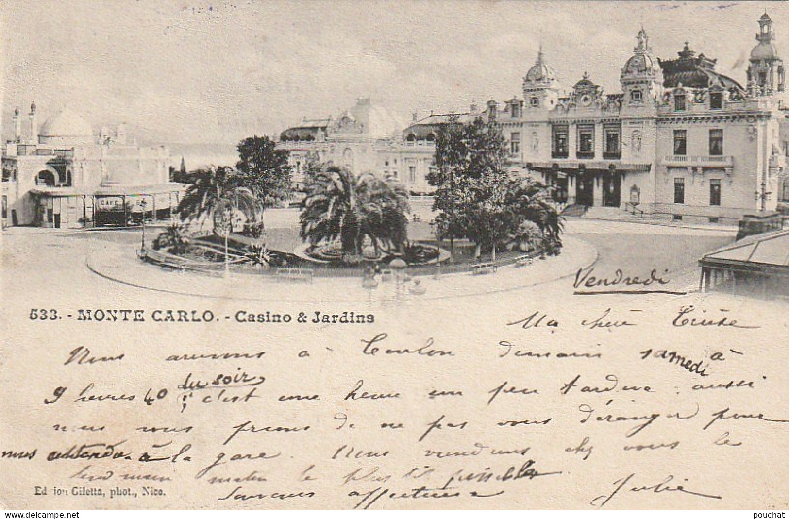 ZY 135- MONTE CARLO - CASINO ET JARDINS - CACHET GRAND HOTEL BAUMGARTEN & VICTORIA , THOUNE ET MENTON - Spielbank