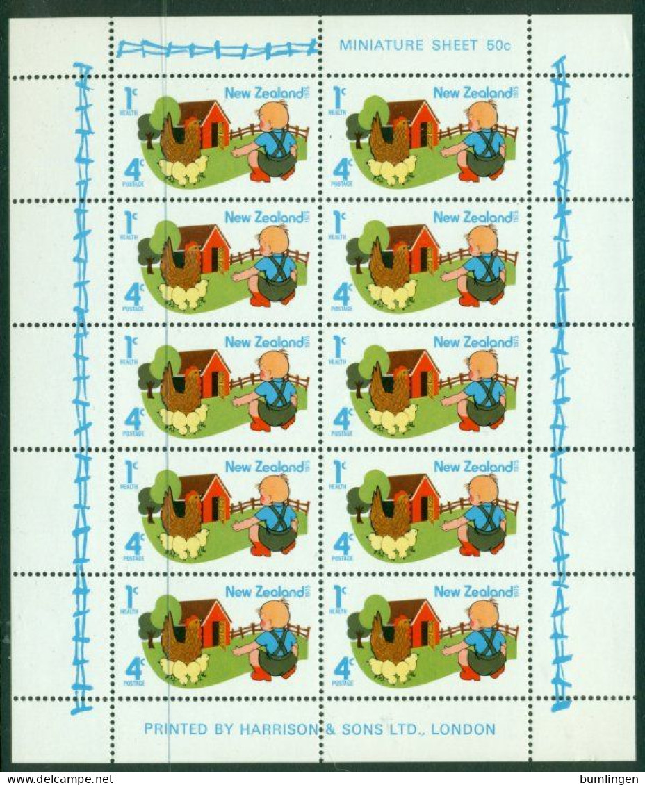 NEW ZEALAND 1975 Mi 662 Mini Sheet** Health – Children With Chickens [B889] - Farm