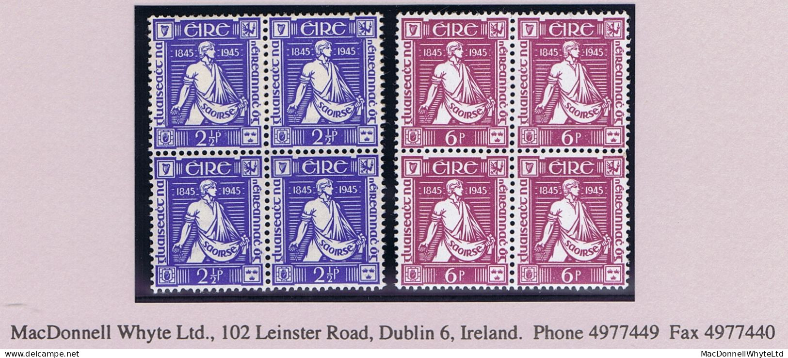 Ireland 1945 Thomas Davis Young Ireland Set Of Two In Blocks Of Four Mint Unmounted - Ungebraucht