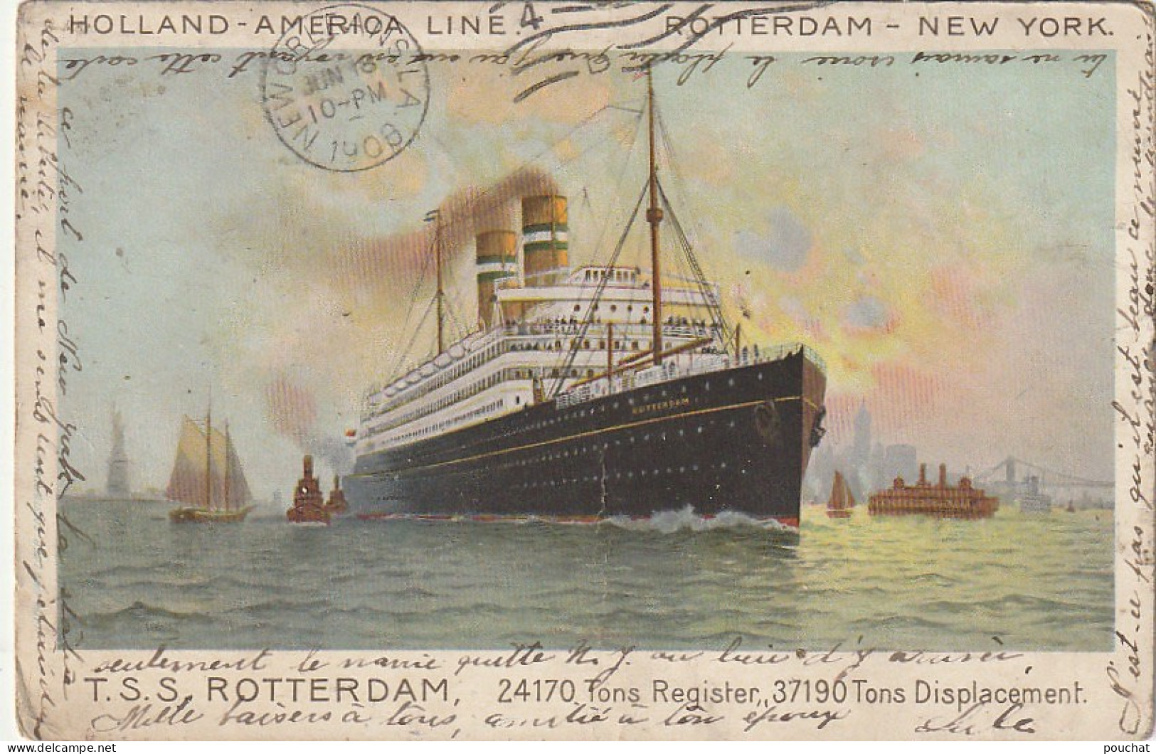 ZY 138- T. S. S. ROTTERDAM  - HOLLAND AMERICA LINE - ROTTERDAM NEW YORK - PAQUEBOT - 2 SCANS - Steamers