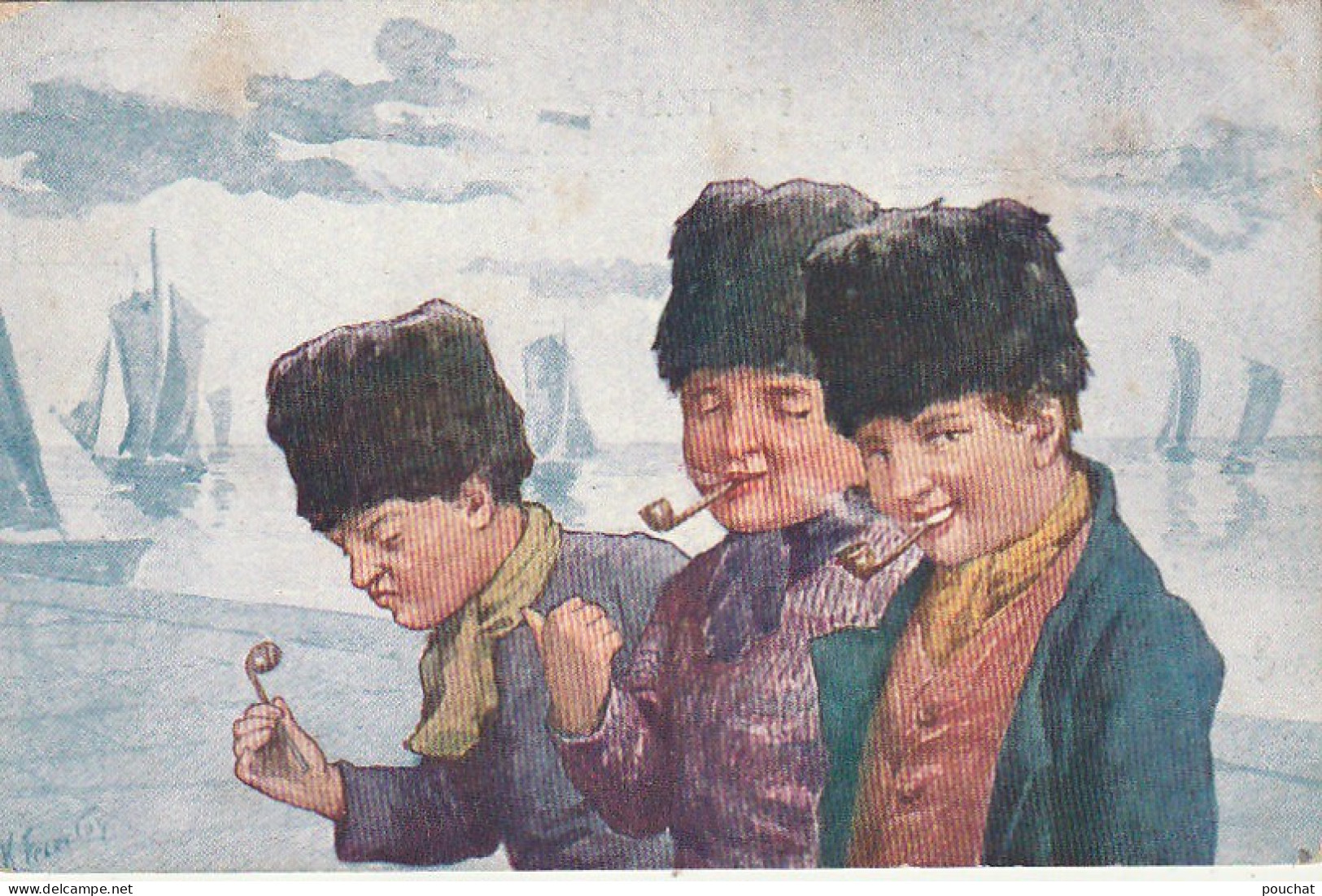 ZY 138- TRIO DE JEUNES NEERLANLANDAIS FUMANT LA PIPE - ILLUSTRATEUR K. FEIERTAG - Feiertag, Karl