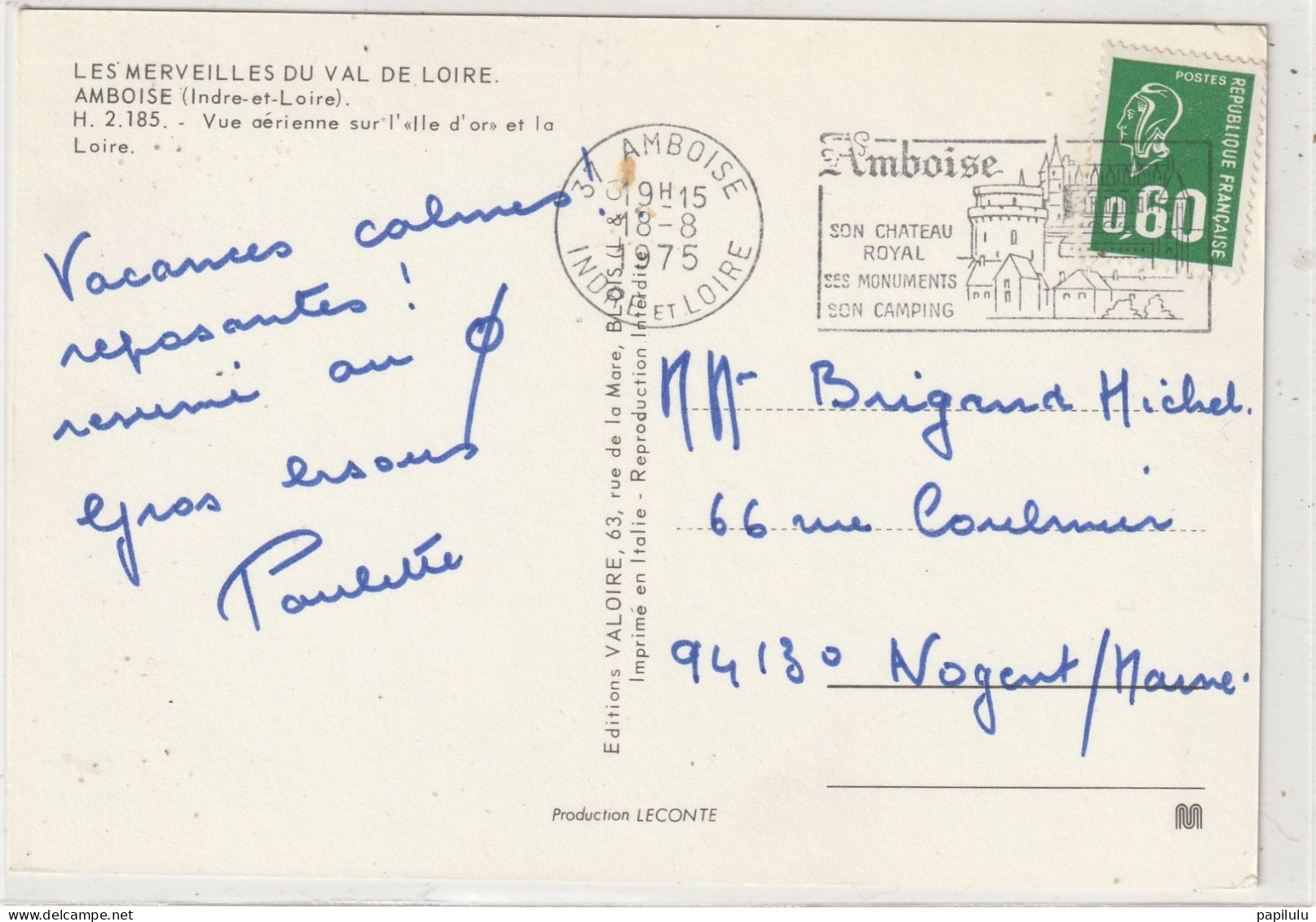 120 DEPT 37 : édit. Valoire N° 2185 : Amboise Vue Aérienne Sur L'Ile D'Or Et La Loire - Amboise