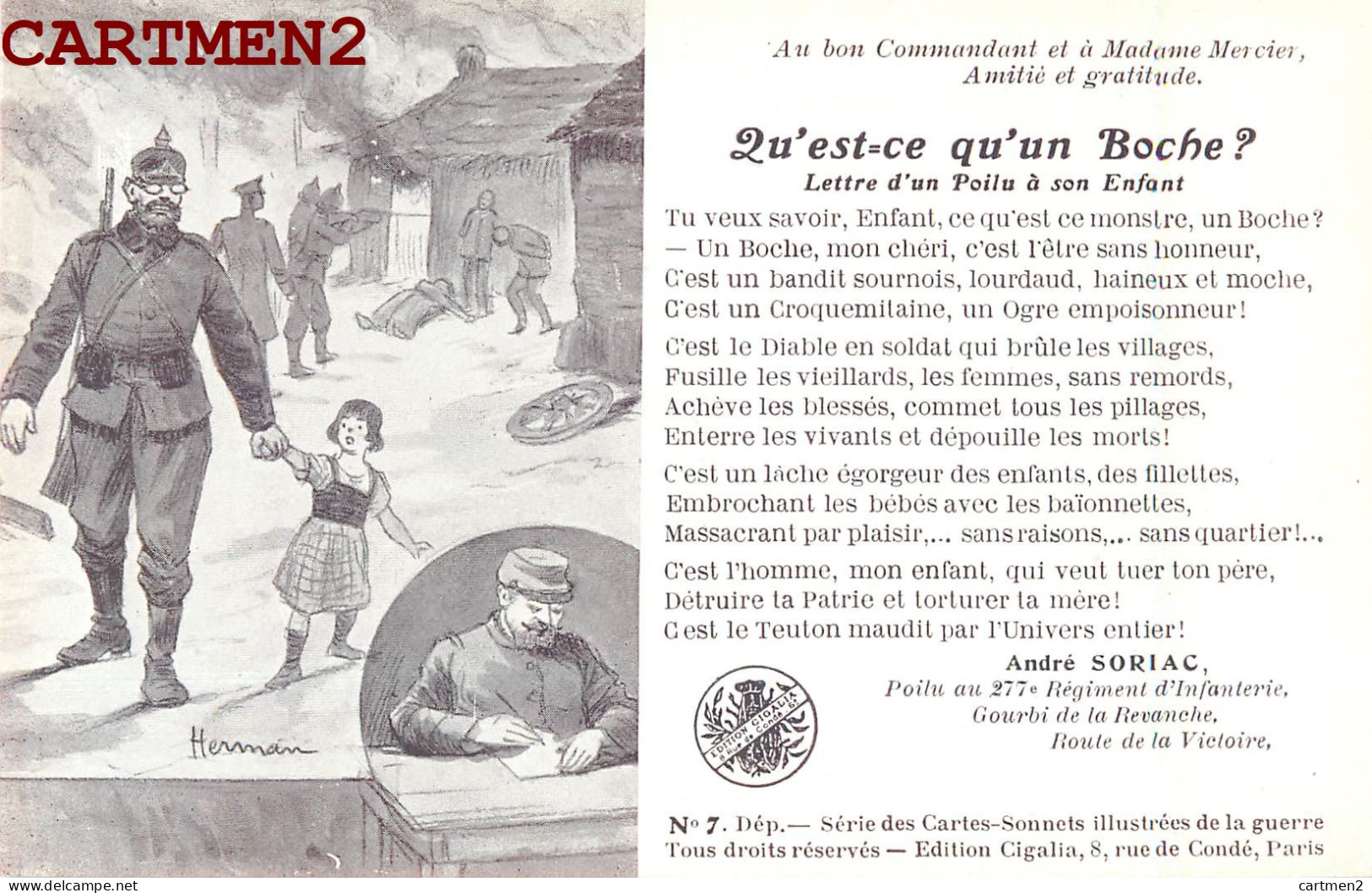 POCHETTE DE 10 CPA : CARTES SONNETS GUERRE 1914-1918 PATRIOTISME ILLUSTRATEUR ANDRE SORIAC CIGALIA KAISER CARICATURE WW1