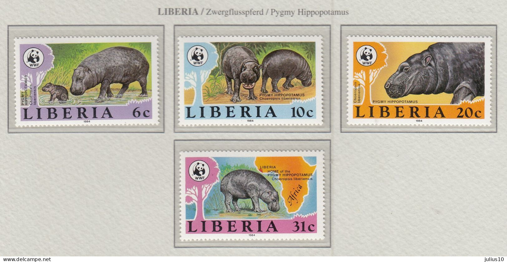 LIBERIA 1984 WWF Hippopotamus Mi 1315-1318 MNH(**) Fauna 692 - Unused Stamps