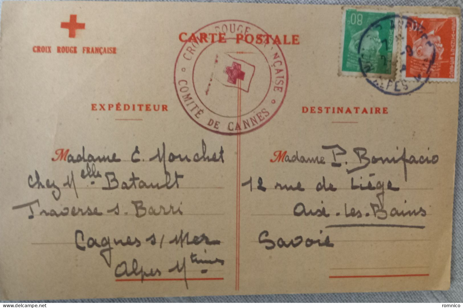 Cachet Croix Rouge Francaise Comite De Cannes - Rode Kruis