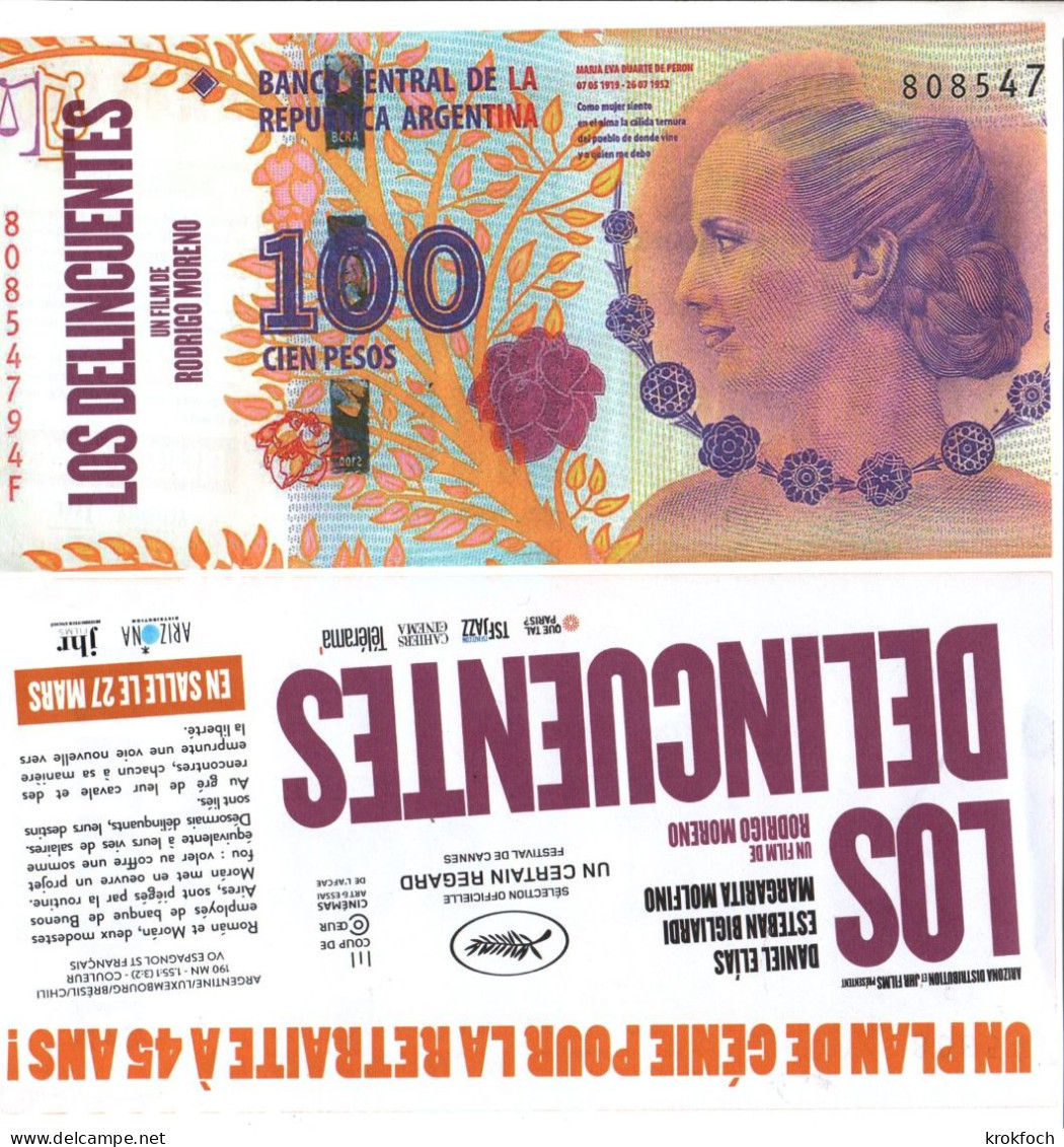 Argentina 100 Pesos - Faux Billet Publicitaire Pour Le Film Los Delincuentes - Scan Recto Verso - Argentine - 20 X 10 Cm - Specimen