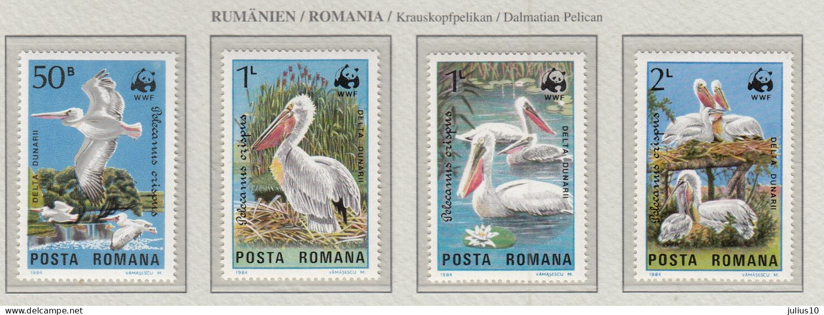 ROMANIA 1984 WWF Birds Pelicans Mi 4104-4107 MNH(**) Fauna 693 - Pelícanos