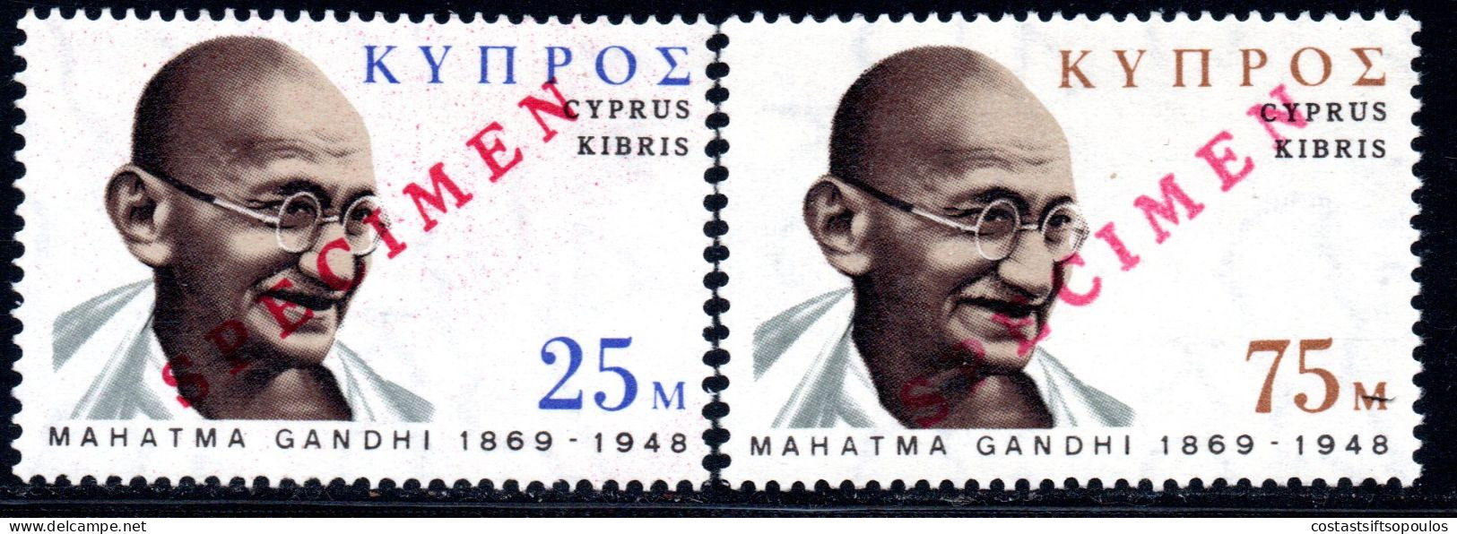 3007.CYPRUS.1970 MAHATMA GANDHI SPECIMEN,VLASTOS 152-153, SG 343-344, SC.338-339 MNH.SCARCE - Unused Stamps