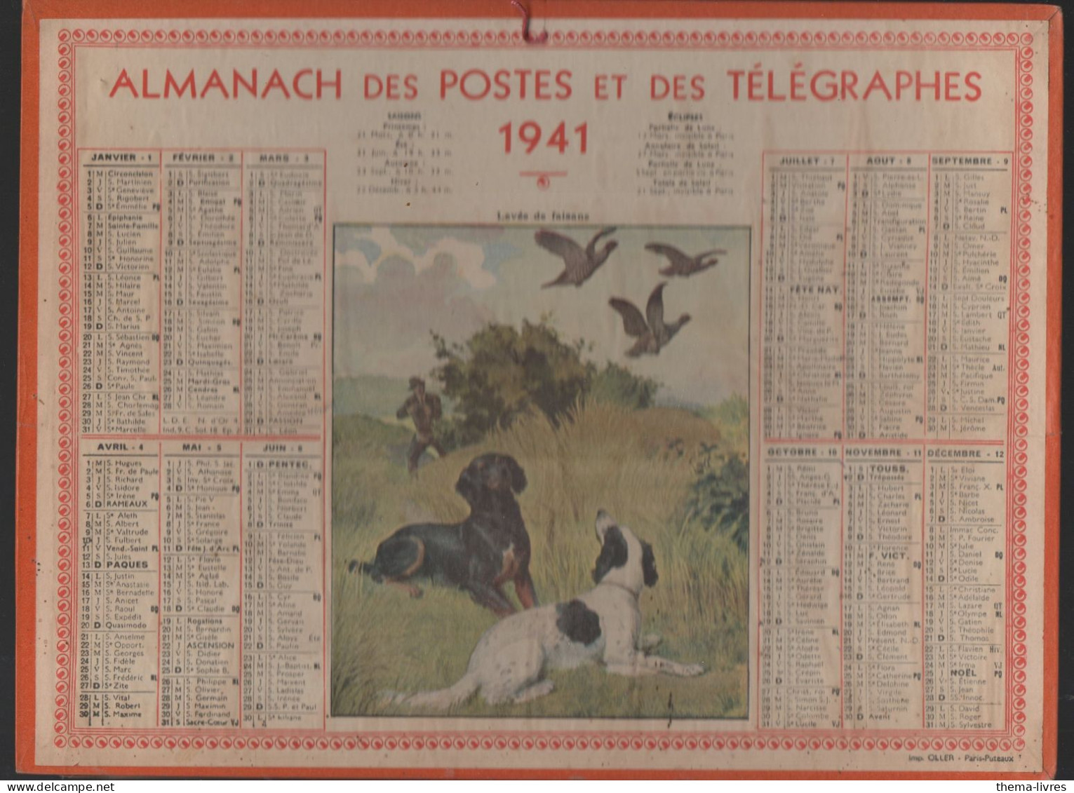 Calendrier PTT  1941 :/imp Oller    Complet De Ses Feuillets ; (CAL PTT 1941M) - Tamaño Grande : 1941-60