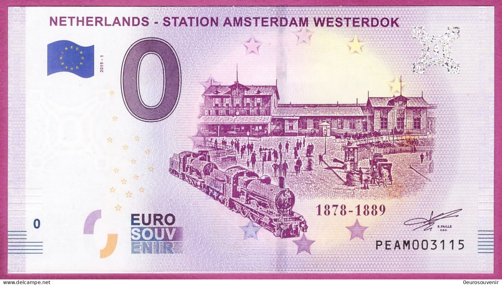 0-Euro PEAM 2019-1 NETHERLANDS - STATION AMSTERDAM WESTERDOK - Private Proofs / Unofficial