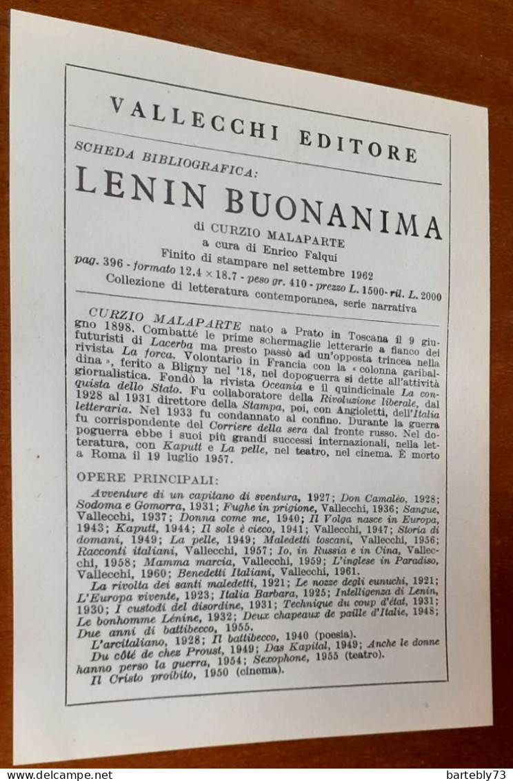 Scheda Bibliografica: Lenin Buonanima Di C. Malaparte - Vallecchi Ed. (1962) - Advertising