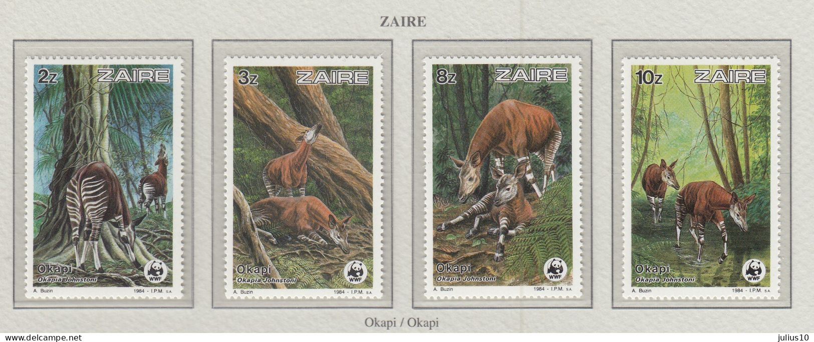 ZAIRE 1984 WWF Fauna Animals Okapi Mi 875-878 MNH(**) Fauna 694 - Nuovi