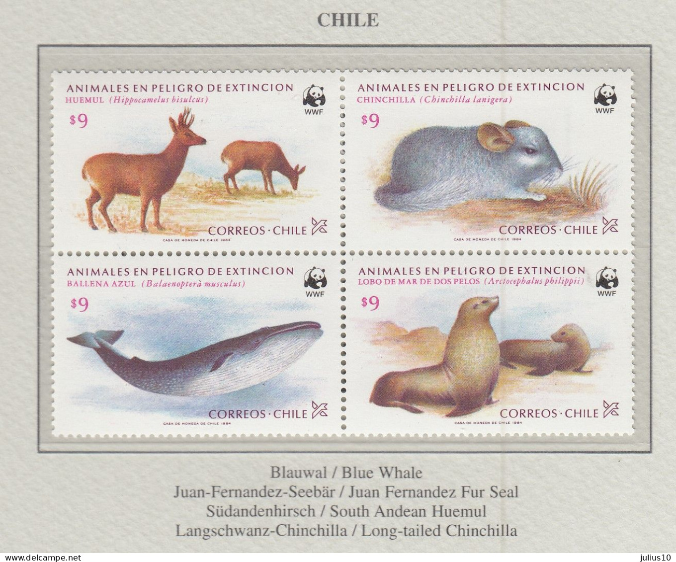 CHILE 1984 WWF Animals Mi 1066-1069 MNH(**) Fauna 695 - Unused Stamps