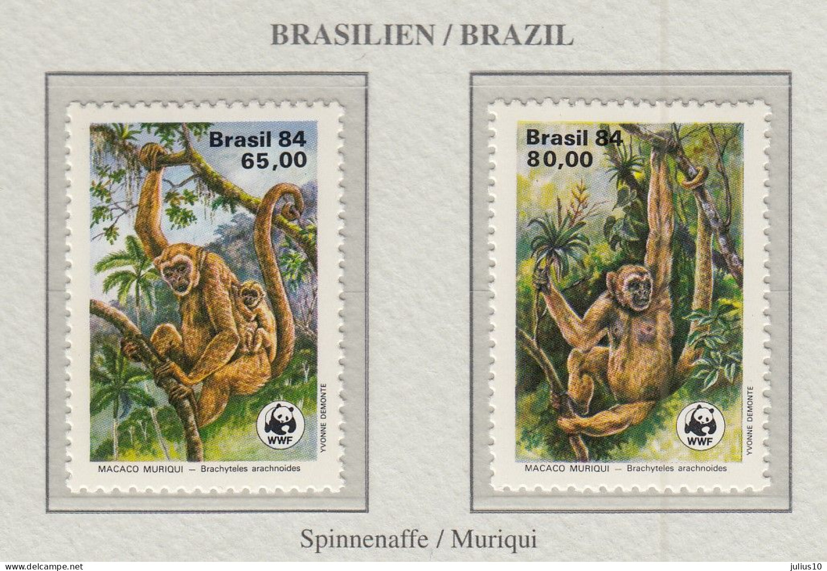 BRASIL 1984 WWF Mammals Monkeys Mi 2052-2053 MNH(**) Fauna 696 - Scimmie