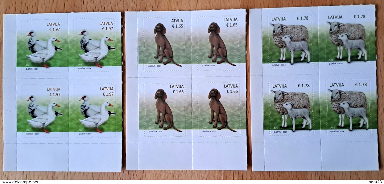 (!) Latvia, Lettland , Lettonia  2024 Pets - Dog - Sheep - Duck  Set  -  MNH - Block Of 4 Pieces - Lettland