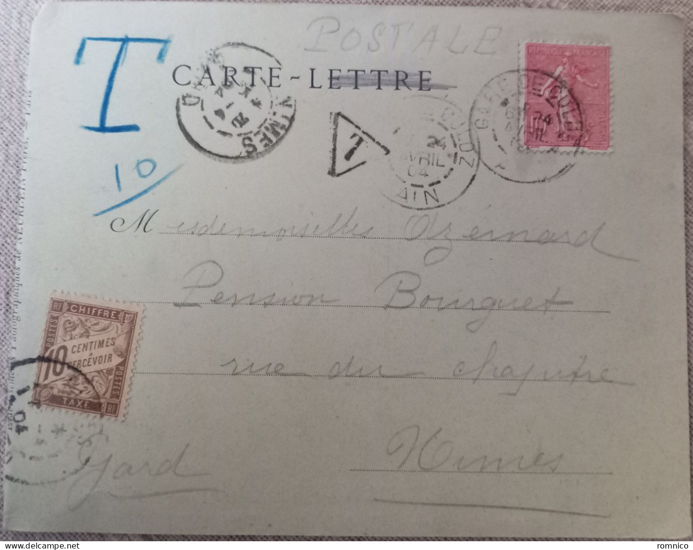 Carte Postale Double Taxe 10 C - 1859-1959 Lettres & Documents