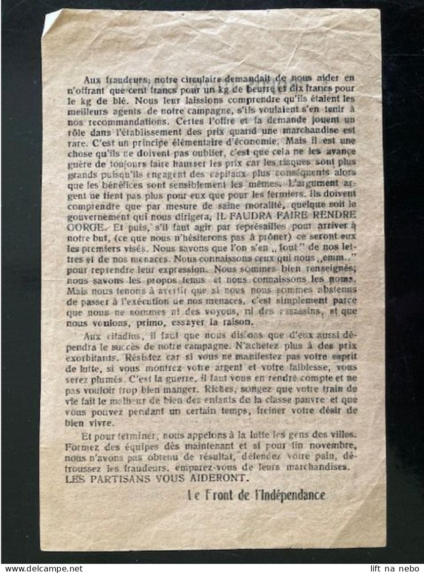 Tract Presse Clandestine Résistance Belge WWII WW2 'A Propos D'une Campagne' Printed On Both Sides - Documents