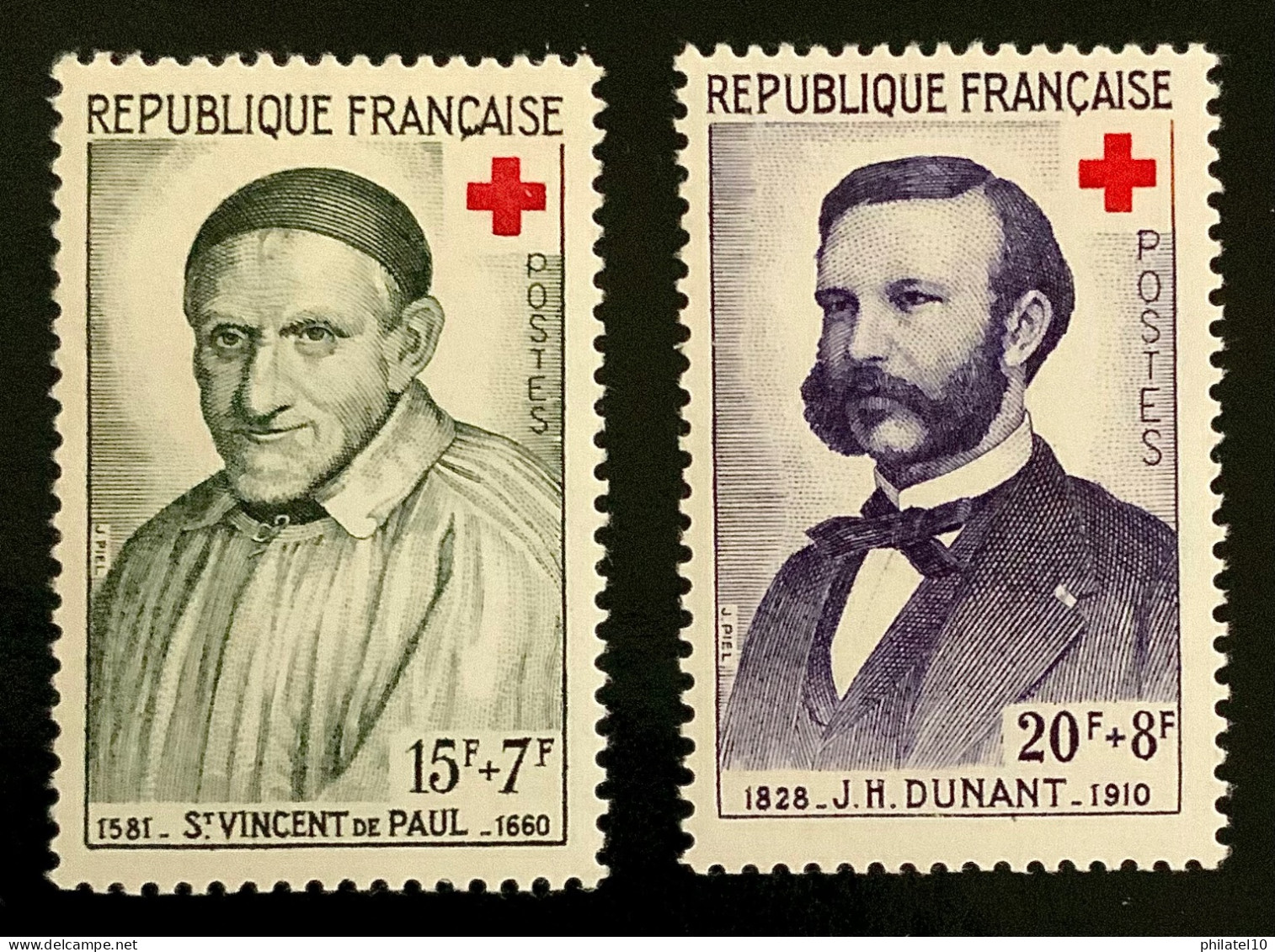 1958 FRANCE N 1187/88 CROIX ROUGE ST VINCENT DE PAUL ET H. DUNANT - NEUF* - Nuovi
